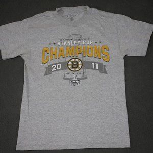 Old Time T-Shirt Mens Small Gray Boston Bruins Stanley Cup 2011 Champion Graphic